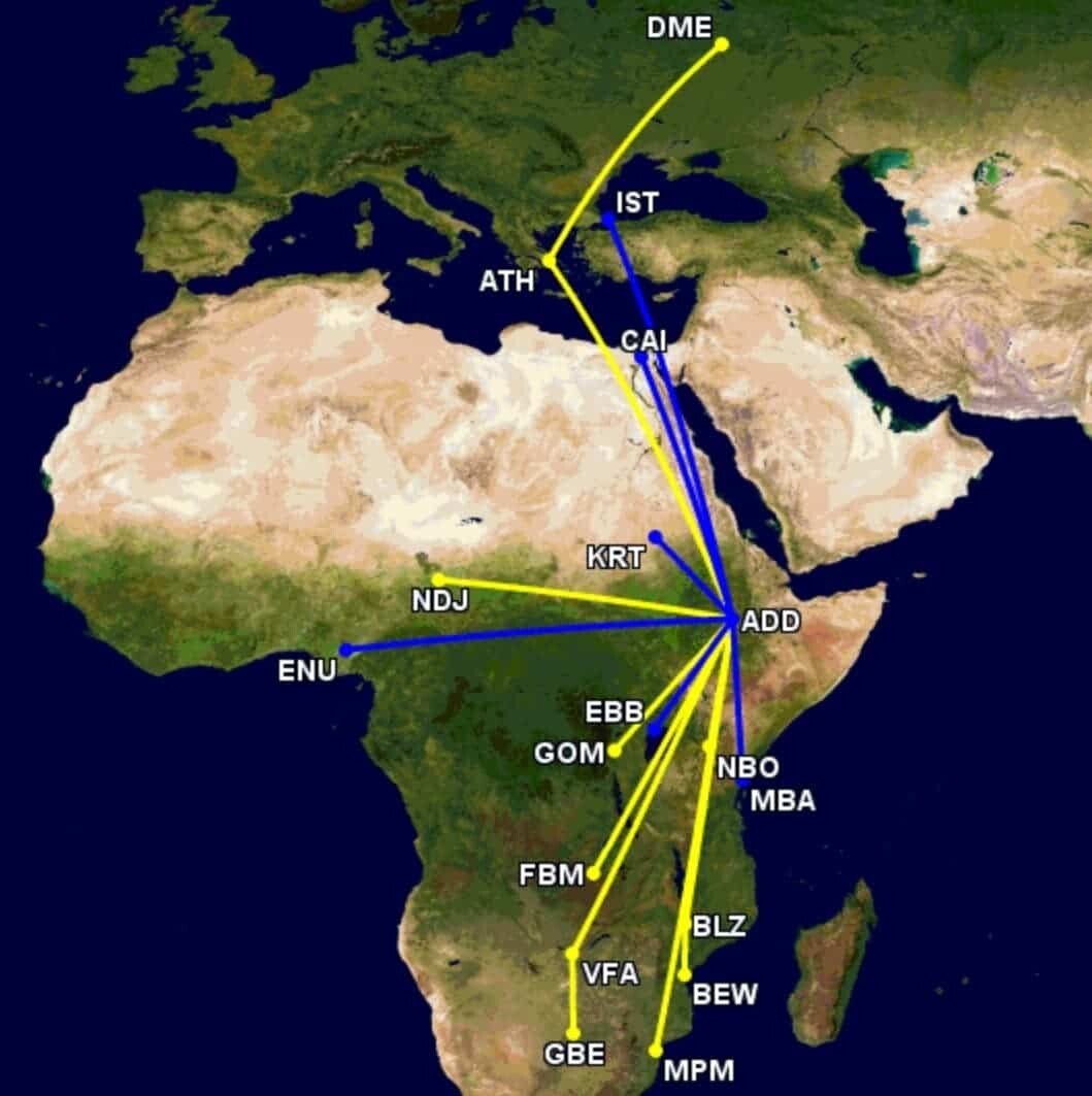 Ethiopian Airlines B737 MAX routes in February 2022 1