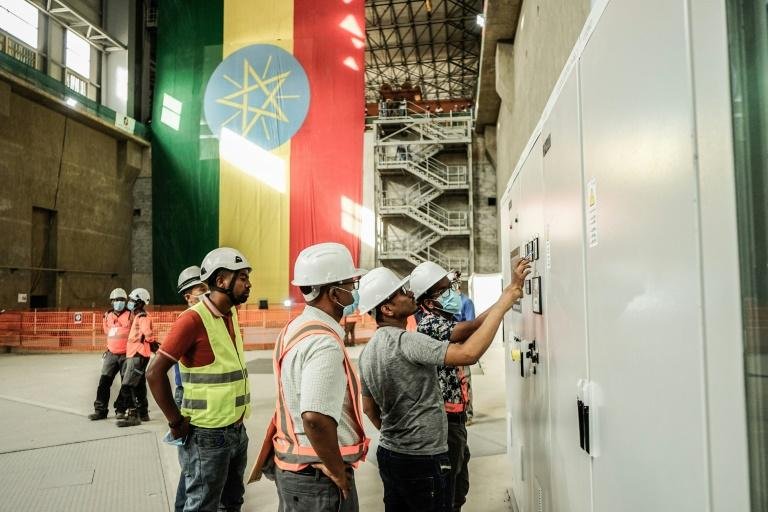 Workers at the site of Ethiopia's mega-dam project