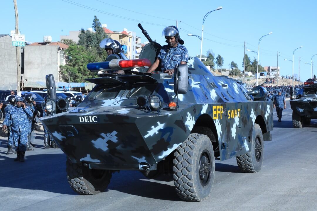 Ethiopian federal Police with Russian-made BRDM-2 fighting vehicles