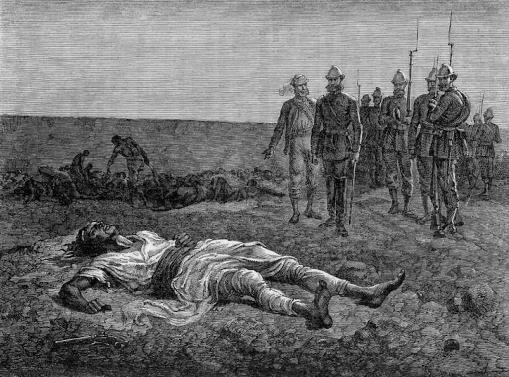 A 19th century engraving of the body of Ethiopia's Emperor Tewodros II