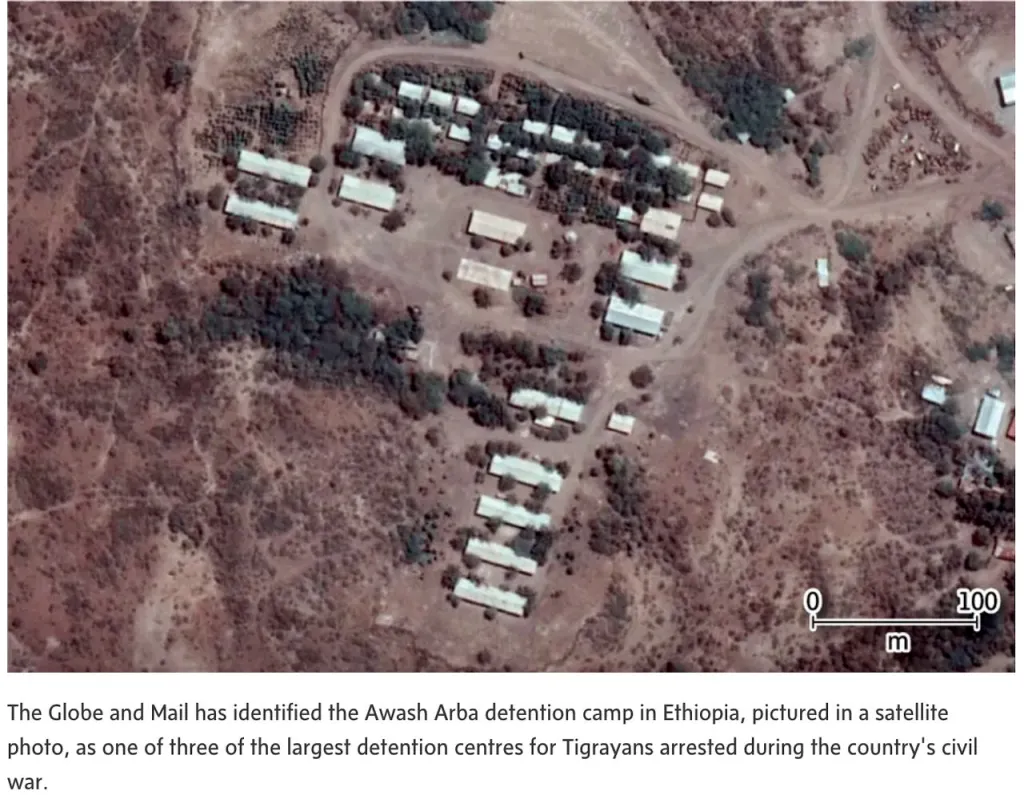 Awash Arba detention camp in Ethiopia, pictured in a satellite photo, as one of three of the largest detention centres